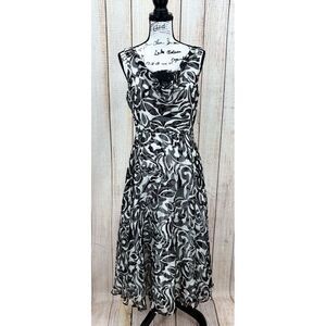 JS Boutique Silk Party Midi Dress Size 8 Black White Cowl Neck‎ Lace Insert NWT